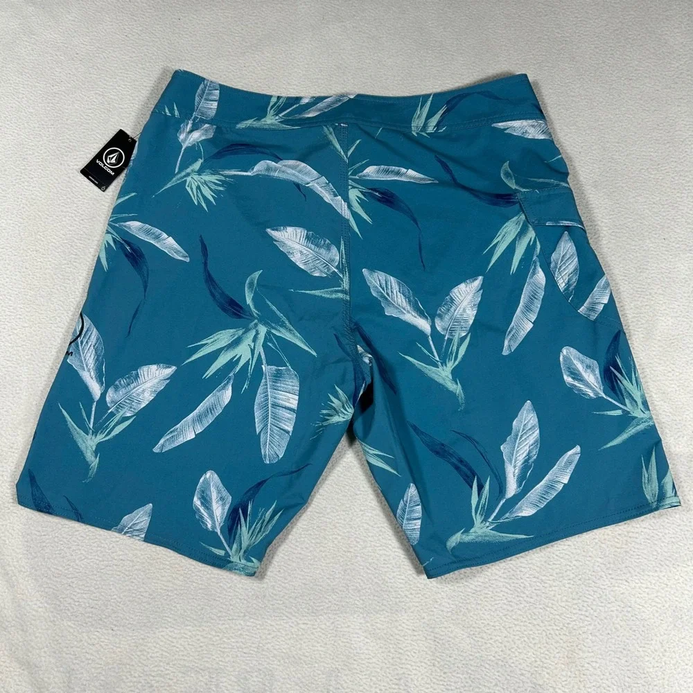 Volcom Manic Boardshorts Mens 34 Teal Floral Tropical Print A0802100